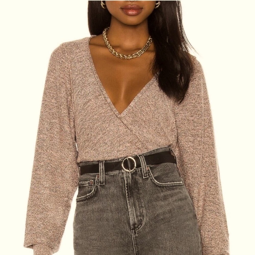 NWT Free People Going For Gold Faux Wrap Sweater XS Gold